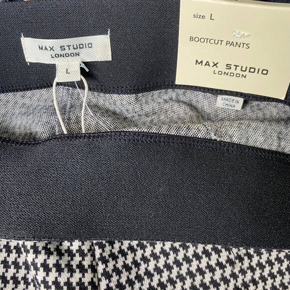 Max Studio London Pull On Bootcut Pants Women L Black Houndstooth Comfort‎ Waist - Picture 7 of 7